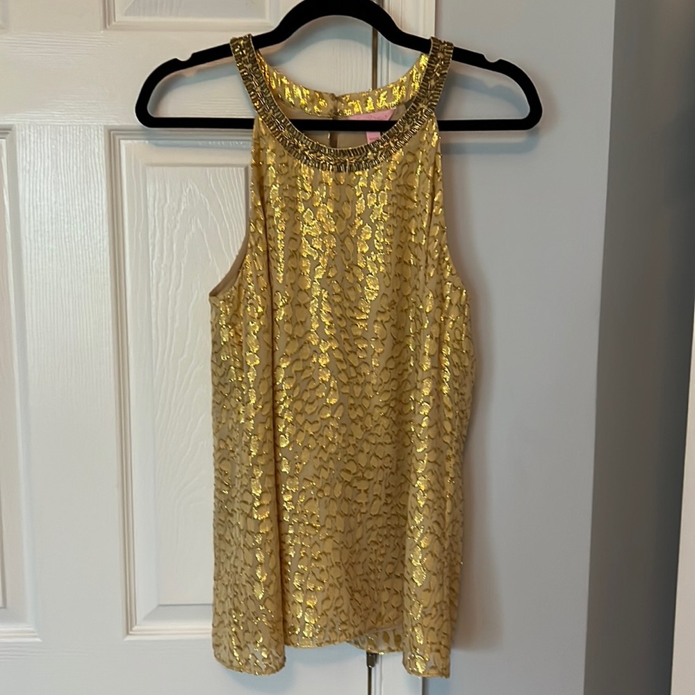 Lilly Pulitzer Gold Jacquard top with beading